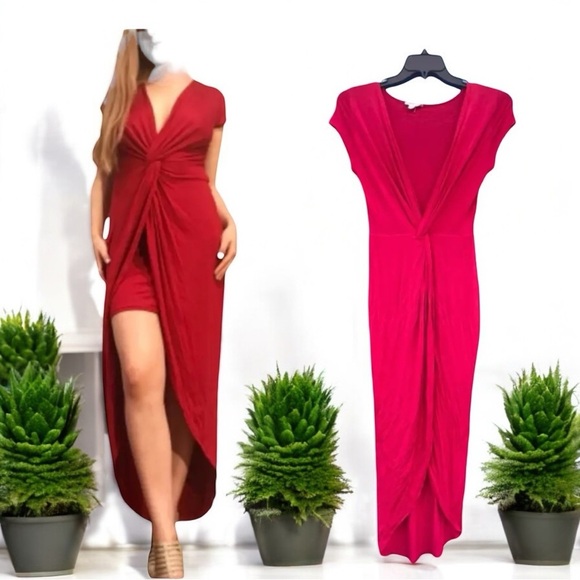 Pink Maxi Dress with Plunge Neckline - Picture 3 of 3